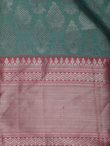 Blue Floral Woven Pure Kanchipuram Silk Saree - Diadem