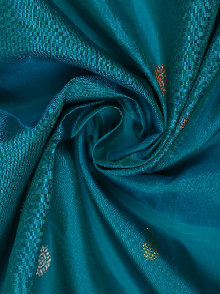 Blue Floral and Paisley Woven Pure Kanchipuram Silk Saree - Diadem