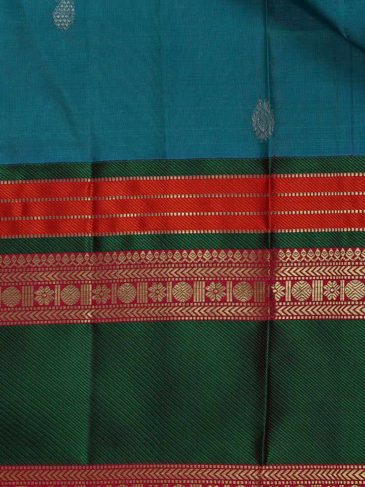 Blue Floral and Paisley Woven Pure Kanchipuram Silk Saree - Diadem