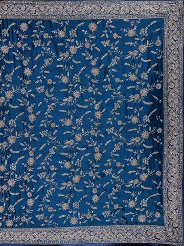 Blue Floral Designed Chiffon Saree - Diadem