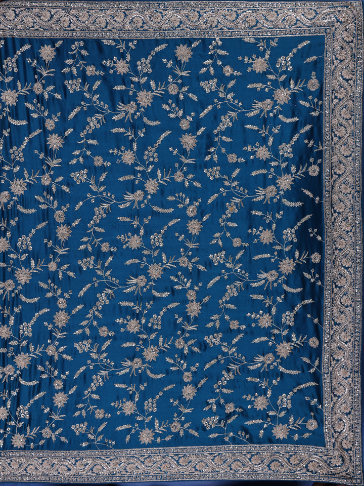 Blue Floral Designed Chiffon Saree - Diadem