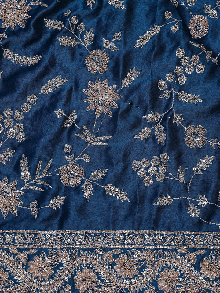Blue Floral Designed Chiffon Saree - Diadem
