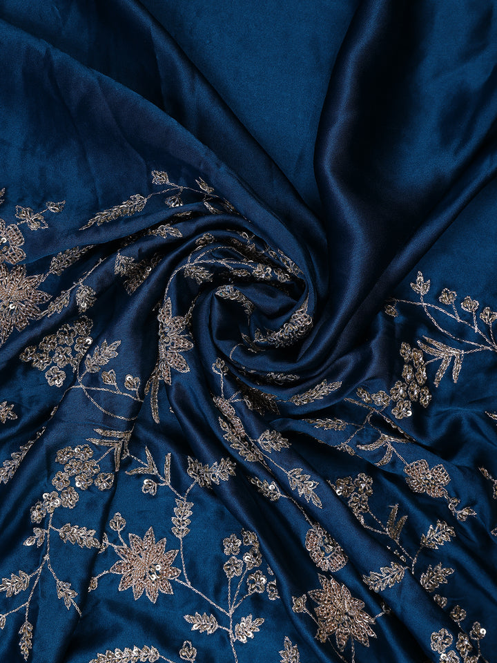 Blue Floral Designed Chiffon Saree - Diadem