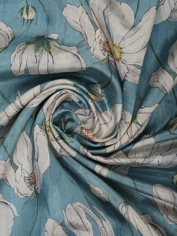 Blue Floral Designed Semi Tussar Saree - Diadem