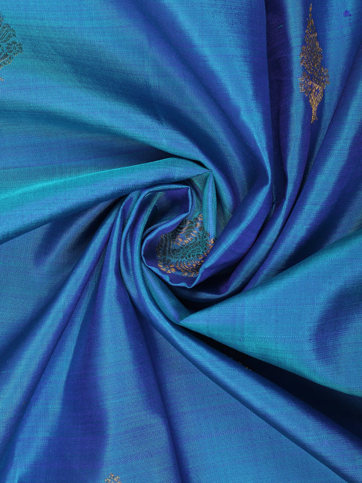 Blue Floral Woven Pure Kanchipuram Silk Saree - Diadem