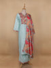 Blue Grey Floral Cotton Straight Cut Salwar Suit - Diadem