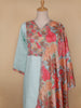 Blue Grey Floral Cotton Straight Cut Salwar Suit - Diadem