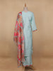 Blue Grey Floral Cotton Straight Cut Salwar Suit - Diadem