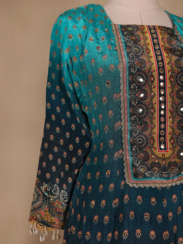 Blue Ombre and Floral Designed Semi Silk Salwar Suit - Diadem