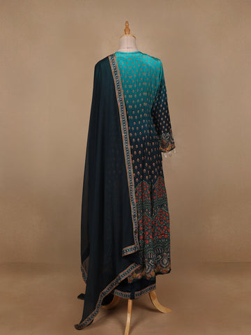 Blue Ombre and Floral Designed Semi Silk Salwar Suit - Diadem