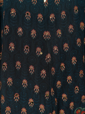Blue Ombre and Floral Designed Semi Silk Salwar Suit - Diadem
