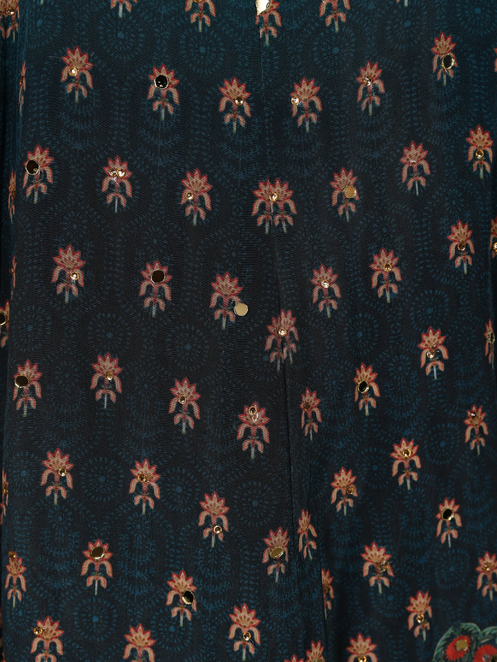 Blue Ombre and Floral Designed Semi Silk Salwar Suit - Diadem