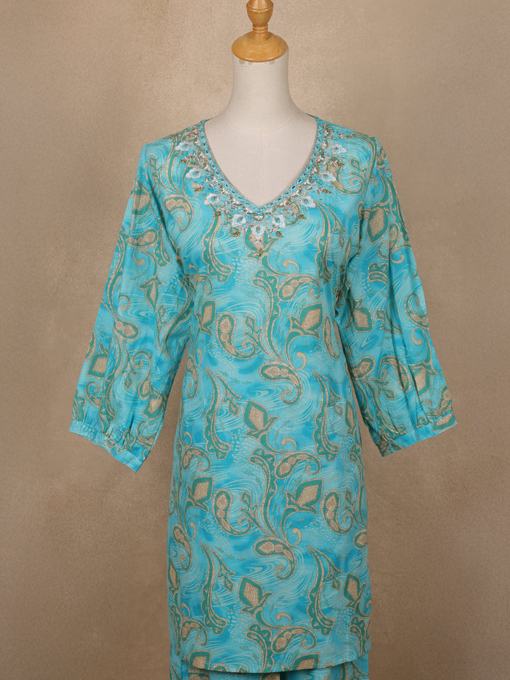 Blue Paisley Designed Cotton Salwar Suit - Diadem
