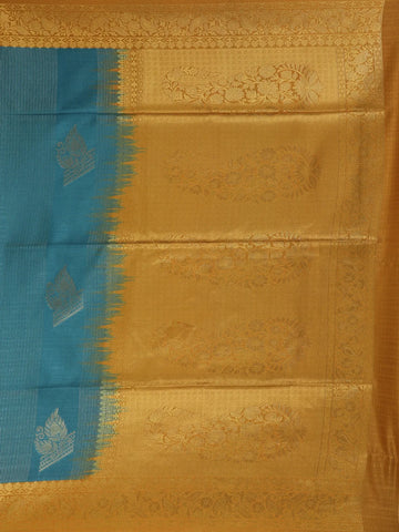Blue Semi Silk Stripes And Floral Designed Saree - Diadem