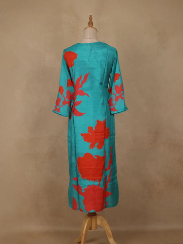Blue Sequins Design Printed Cotton Kurti - Diadem