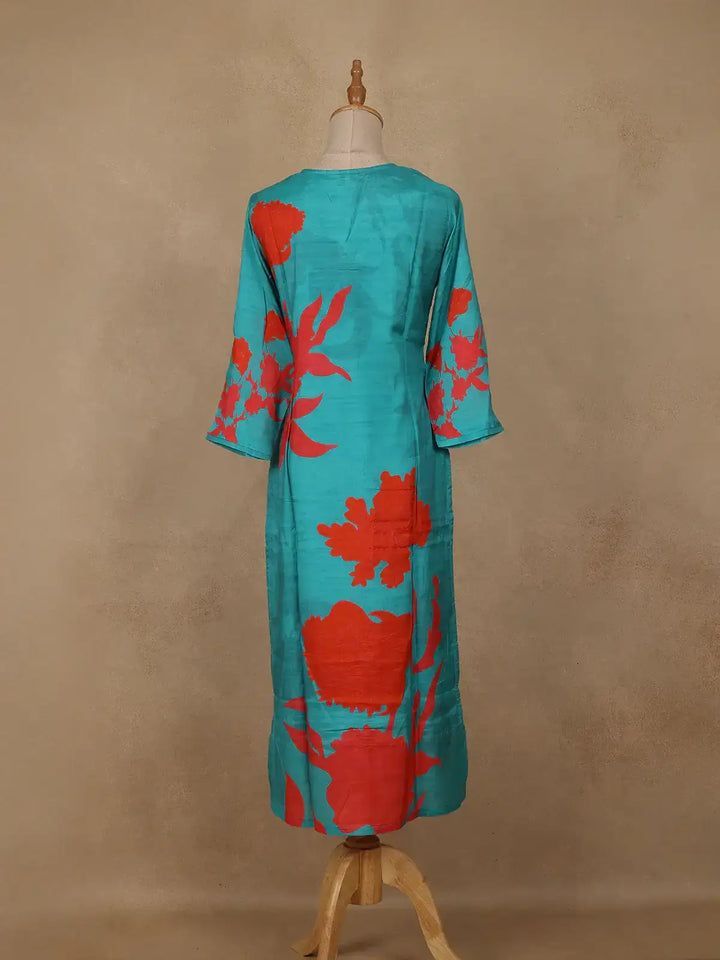 Blue Sequins Design Printed Cotton Kurti - Diadem