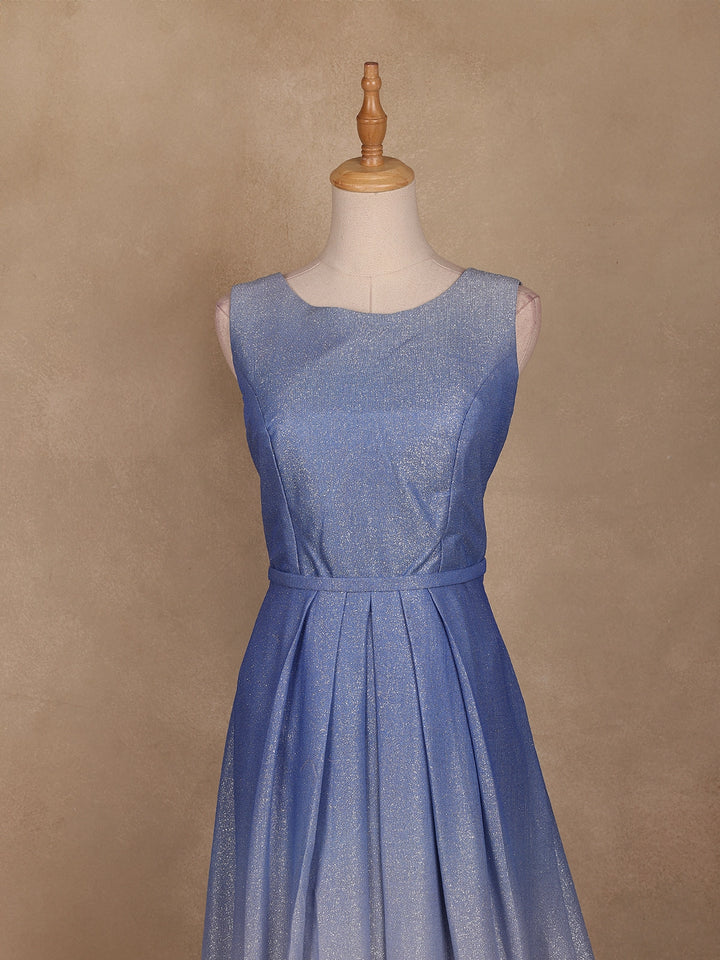 Blue Shimmer Solid And Glitter Party Wear Gown - Diadem