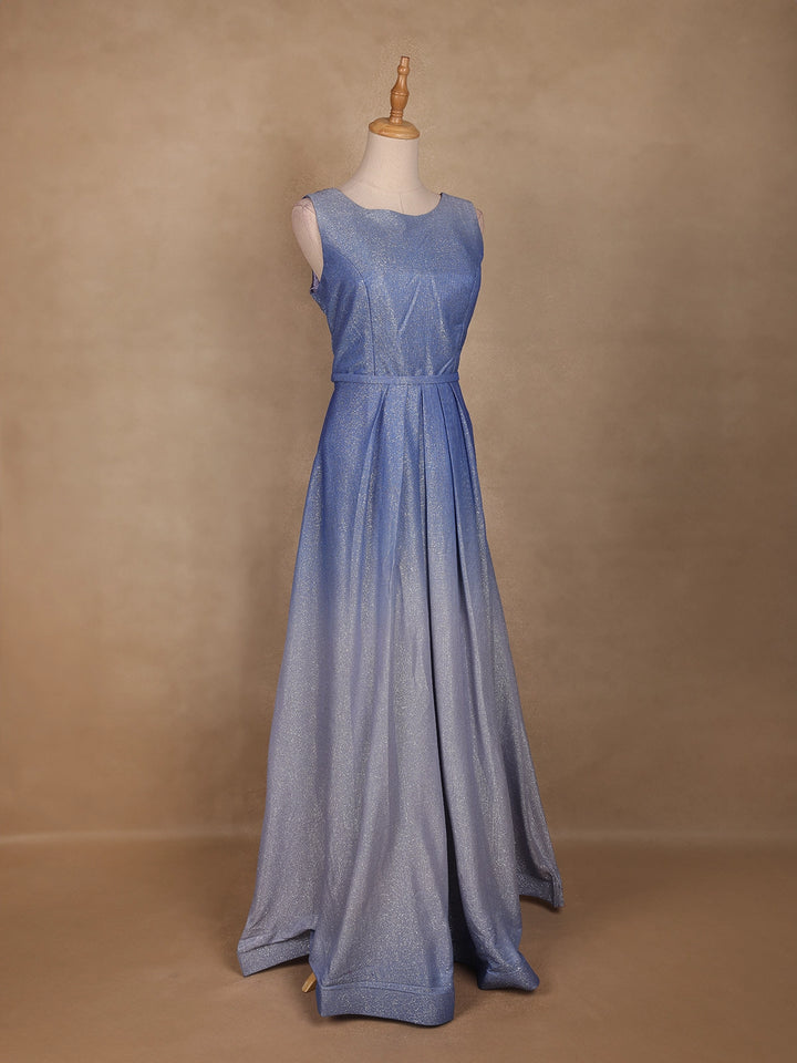 Blue Shimmer Solid And Glitter Party Wear Gown - Diadem