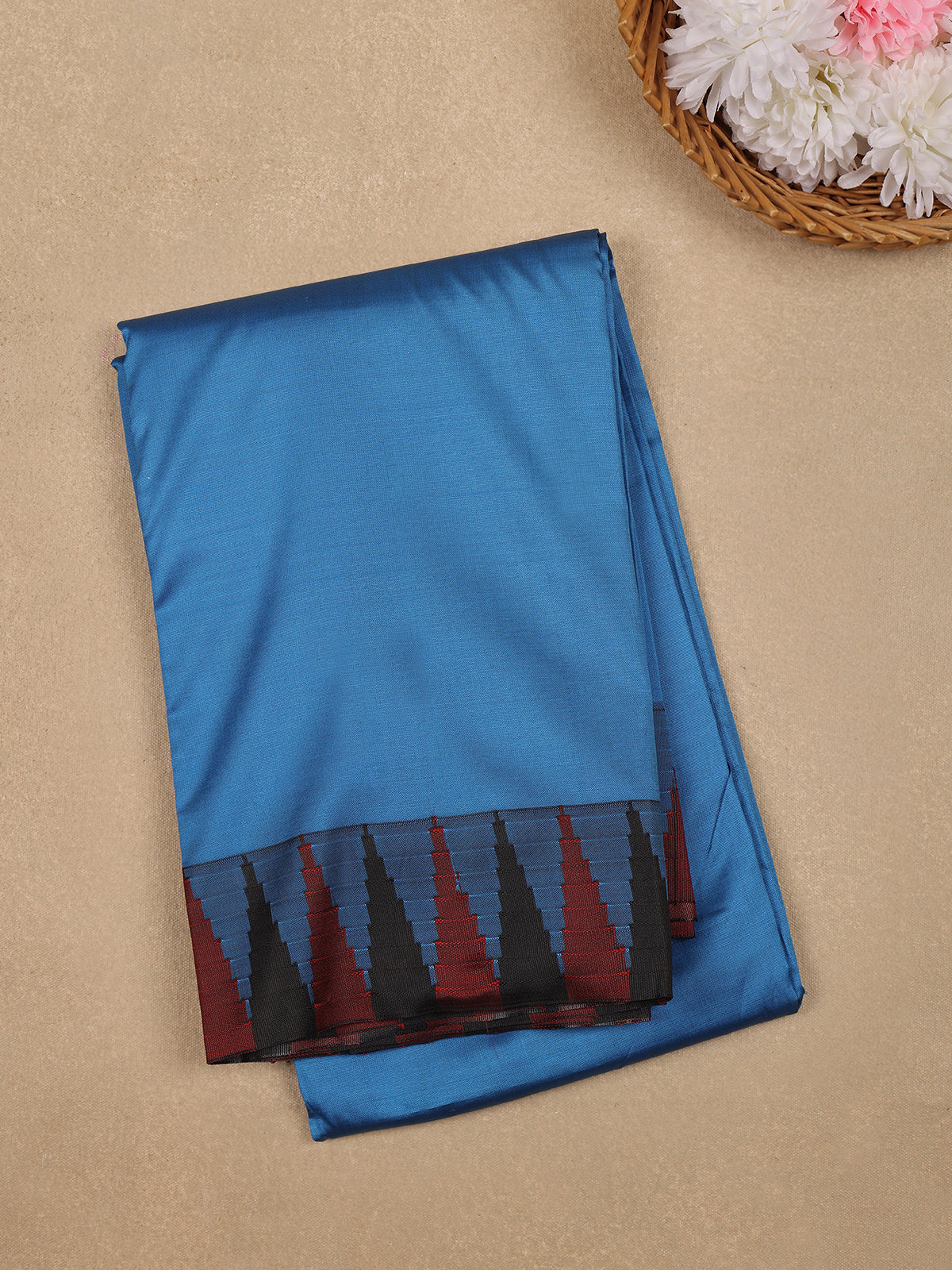Blue Soft Silk Saree with Temple Ikat Border - Diadem