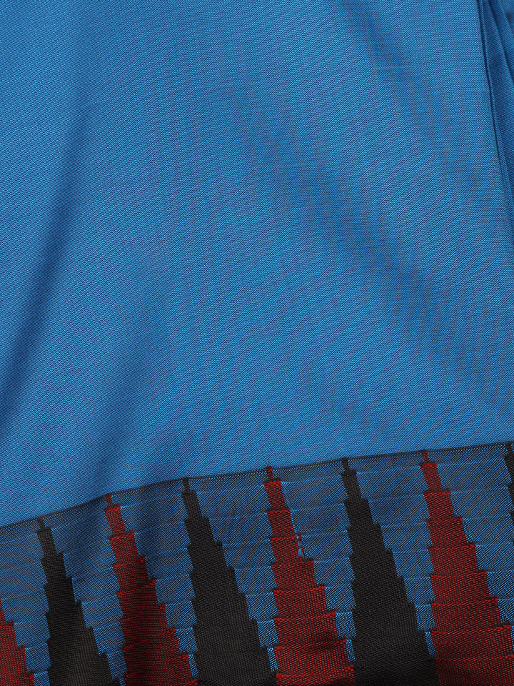 Blue Soft Silk Saree with Temple Ikat Border - Diadem