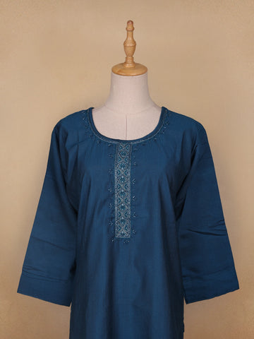Blue Solid Casual Cotton Kurti - Diadem