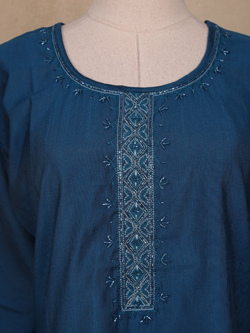 Blue Solid Casual Cotton Kurti - Diadem
