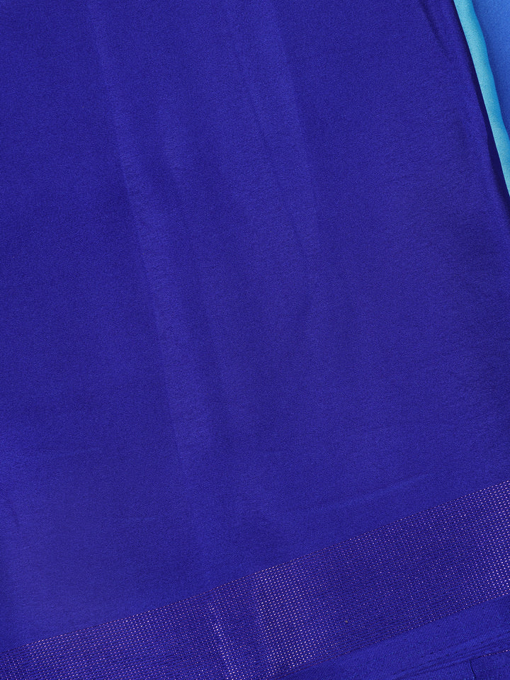 Blue Solid Design Satin Saree - Diadem