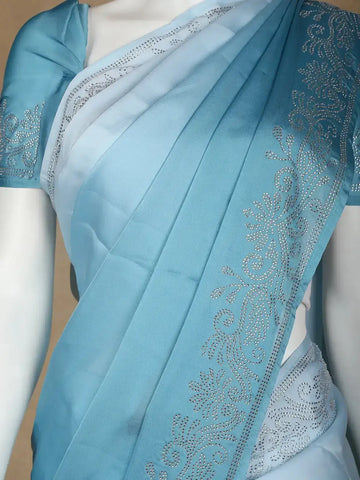 Blue Solid Satin Fancy Saree with Designed Border - Diadem