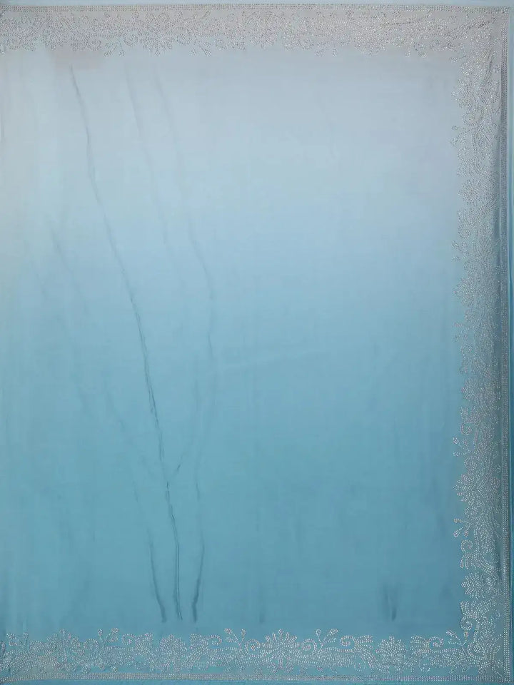 Blue Solid Satin Fancy Saree with Designed Border - Diadem