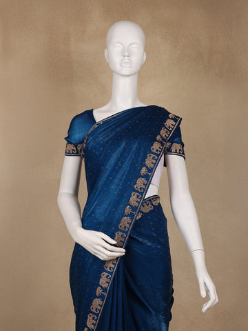 Blue Stone Embellishment Chiffon Saree - Diadem