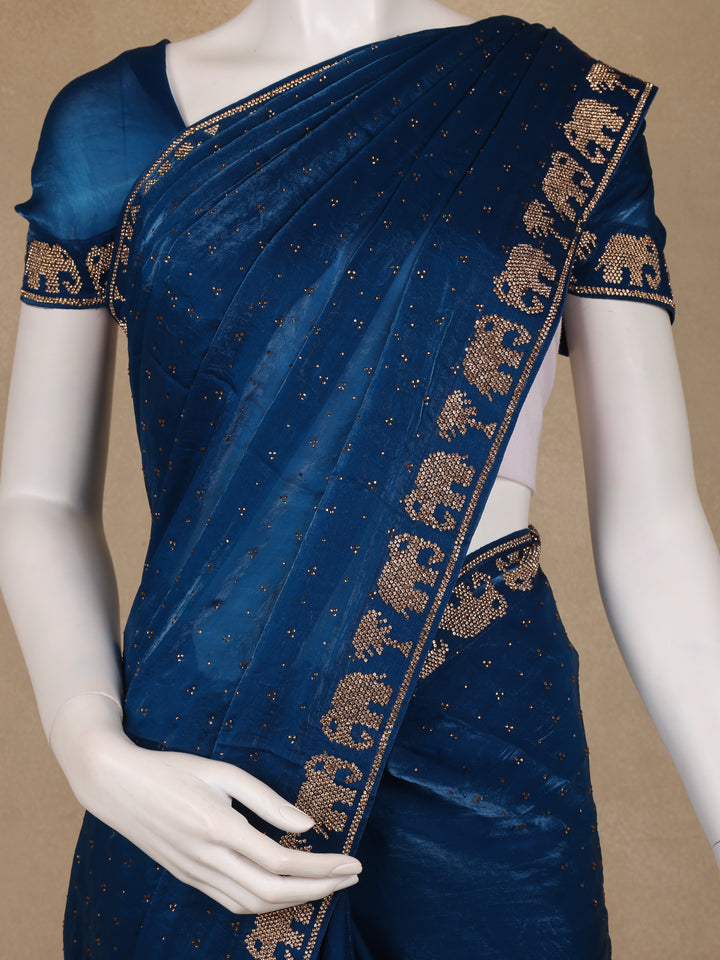 Blue Stone Embellishment Chiffon Saree - Diadem