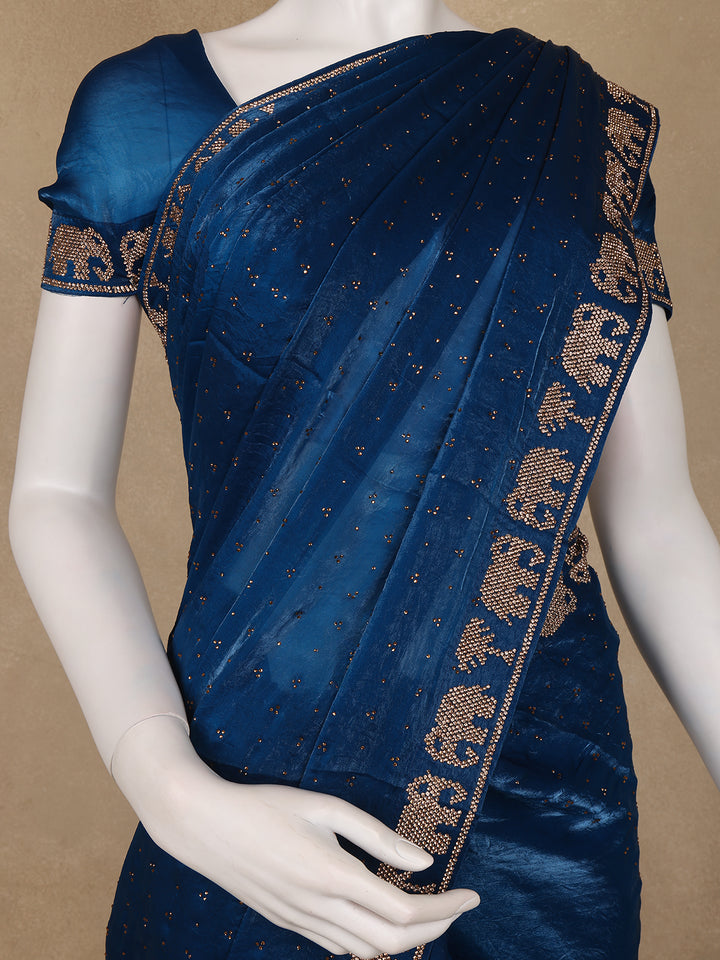 Blue Stone Embellishment Chiffon Saree - Diadem
