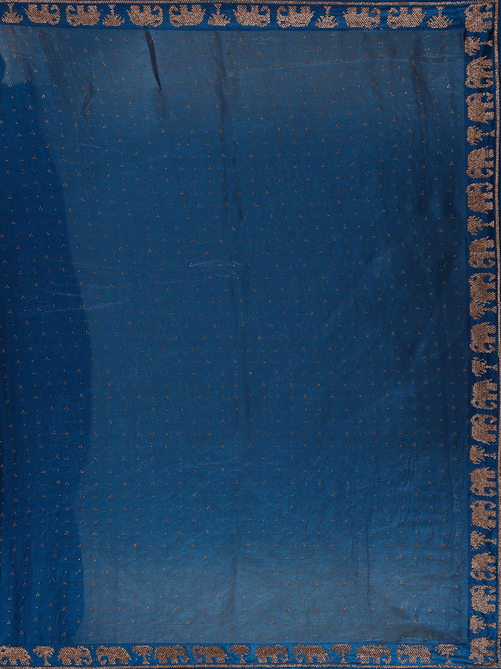 Blue Stone Embellishment Chiffon Saree - Diadem