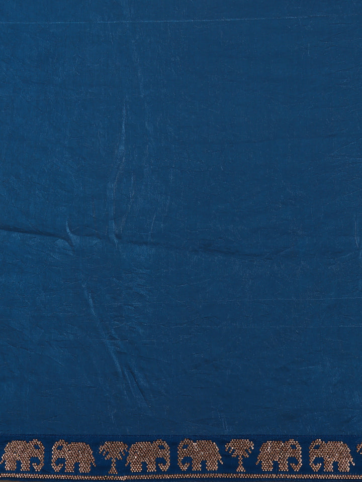 Blue Stone Embellishment Chiffon Saree - Diadem