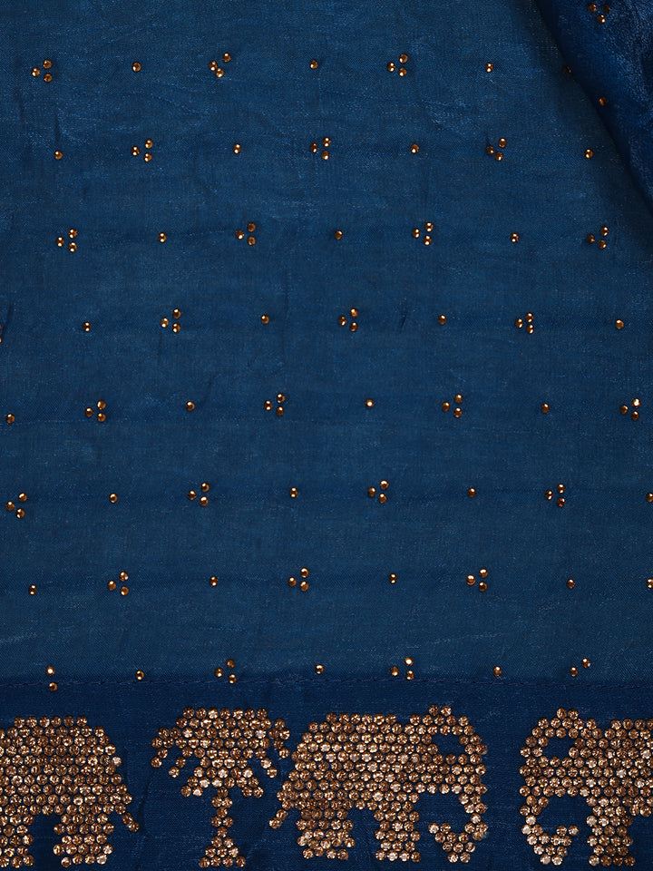 Blue Stone Embellishment Chiffon Saree - Diadem