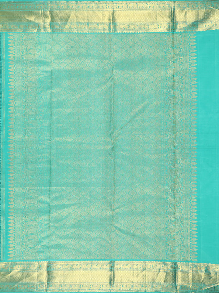 Blue Stripes And Floral Woven Pure Kanchipuram Silk Saree - Diadem