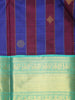 Blue Stripes And Floral Woven Pure Kanchipuram Silk Saree - Diadem