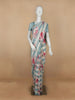Blue and White Striped and Floral Printed Chiffon Saree - Diadem