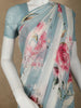 Blue and White Striped and Floral Printed Chiffon Saree - Diadem
