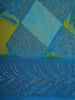 Blue and Green Abstract Patch Printed Chiffon Saree with Stone Embellished Border