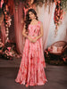 Blush Coral Pink Floral Printed and Beads Embroidered Design Chiffon Party Wear Lehenga with Draped Dupatta