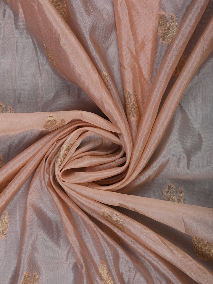 Blush Peach Peacock Woven Banarasi Silk Saree With Heavy Embroidered Border - Diadem