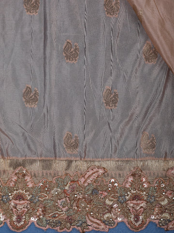 Blush Peach Peacock Woven Banarasi Silk Saree With Heavy Embroidered Border - Diadem
