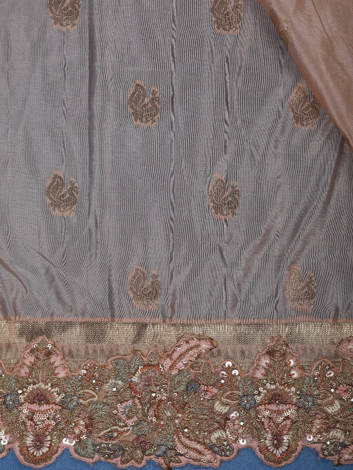 Blush Peach Peacock Woven Banarasi Silk Saree With Heavy Embroidered Border - Diadem