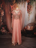 Blush Peach Pink Abstract Sequins and Beads Embroidered Design Crushed Tissue Lehenga With Matching Choker Dupatta