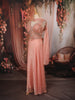 Blush Peach Pink Abstract Sequins and Beads Embroidered Design Crushed Tissue Lehenga With Matching Choker Dupatta