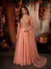 Blush Peach Pink Abstract Sequins and Beads Embroidered Design Crushed Tissue Lehenga With Matching Choker Dupatta