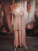 Blush Peach Pink Heavy Sequins and Beads Embroidered Design Georgette Party Wear Peplum Palazzo Suit with Matching Dupatta