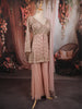 Blush Peach Pink Heavy Sequins and Beads Embroidered Design Georgette Party Wear Peplum Palazzo Suit with Matching Dupatta