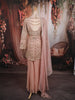 Blush Peach Pink Heavy Sequins and Beads Embroidered Design Georgette Party Wear Peplum Palazzo Suit with Matching Dupatta